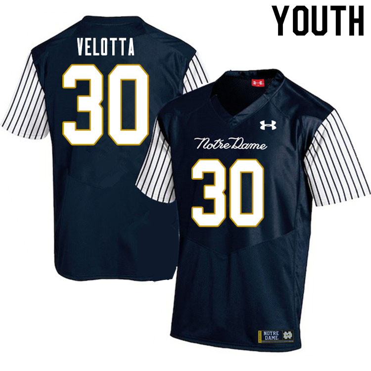 Youth NCAA Notre Dame Fighting Irish #30 Chris Velotta Stitched College Under Armour Authentic Navy Alternate Football Jersey OO10F36CF